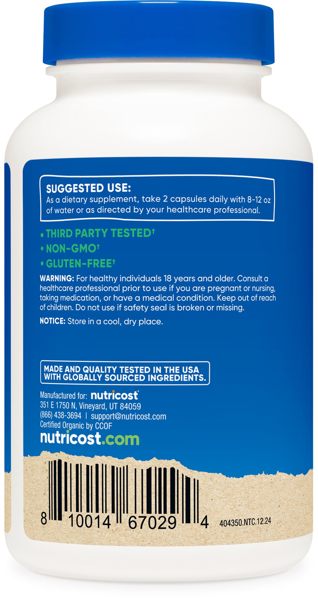 Nutricost Reishi Mushroom Capsules organic certification stamp (CCOF)