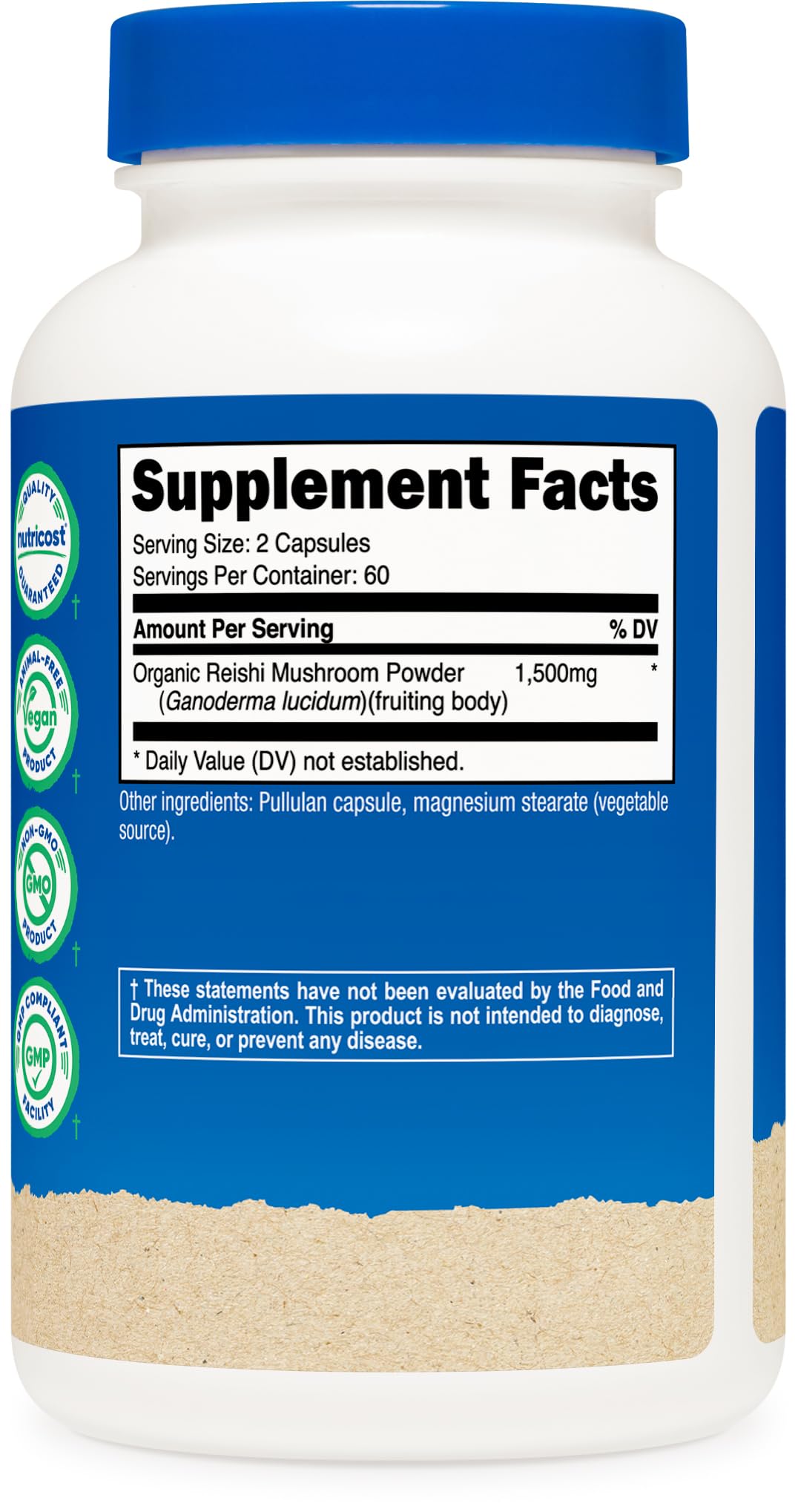 Nutricost Reishi Mushroom Capsules close-up of vegan capsules