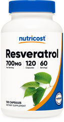 Nutricost Resveratrol 700mg bottle for vegan wellness routine.