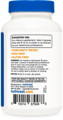 Nutricost Resveratrol label graphic with 50% Trans-Resveratrol standard.