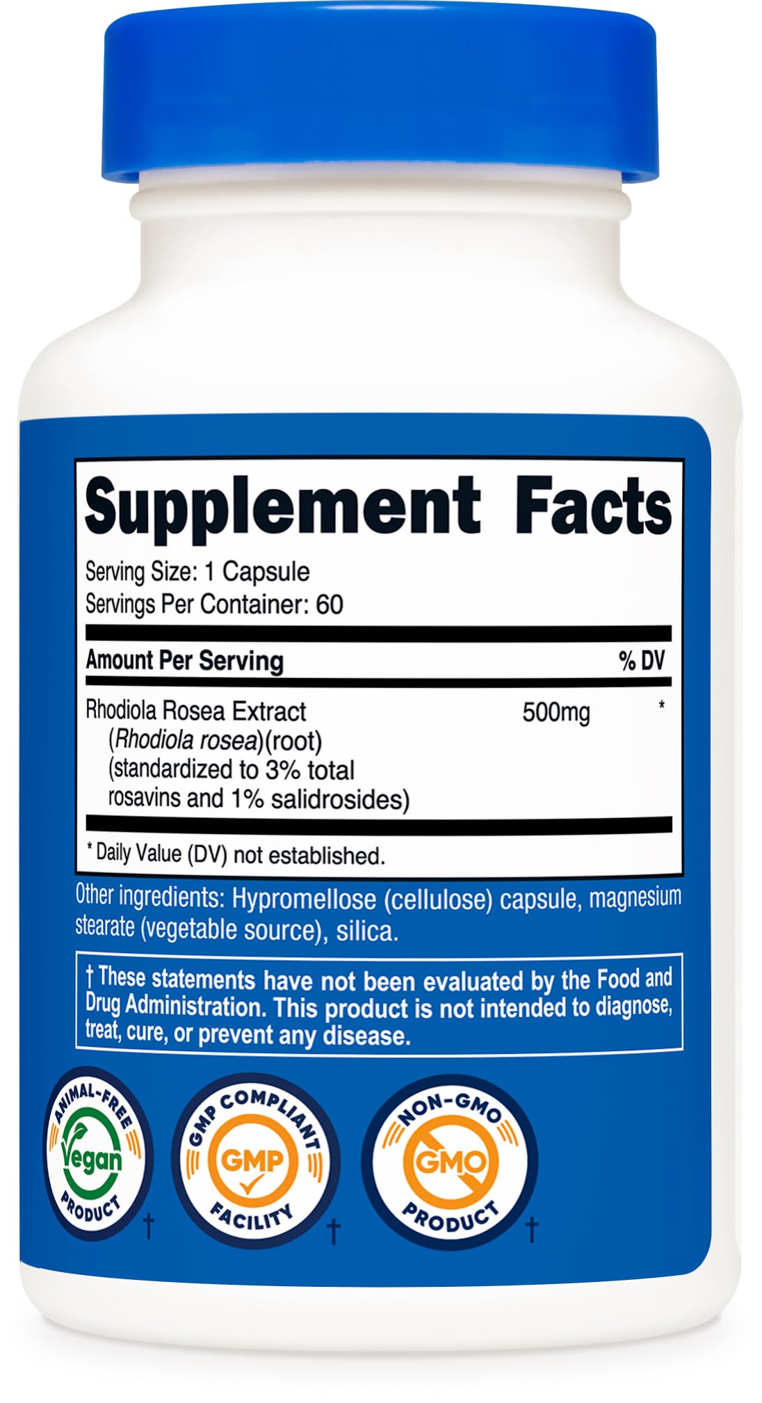 Nutricost Rhodiola Rosea bottle on the kitchen counter for a daily routine.