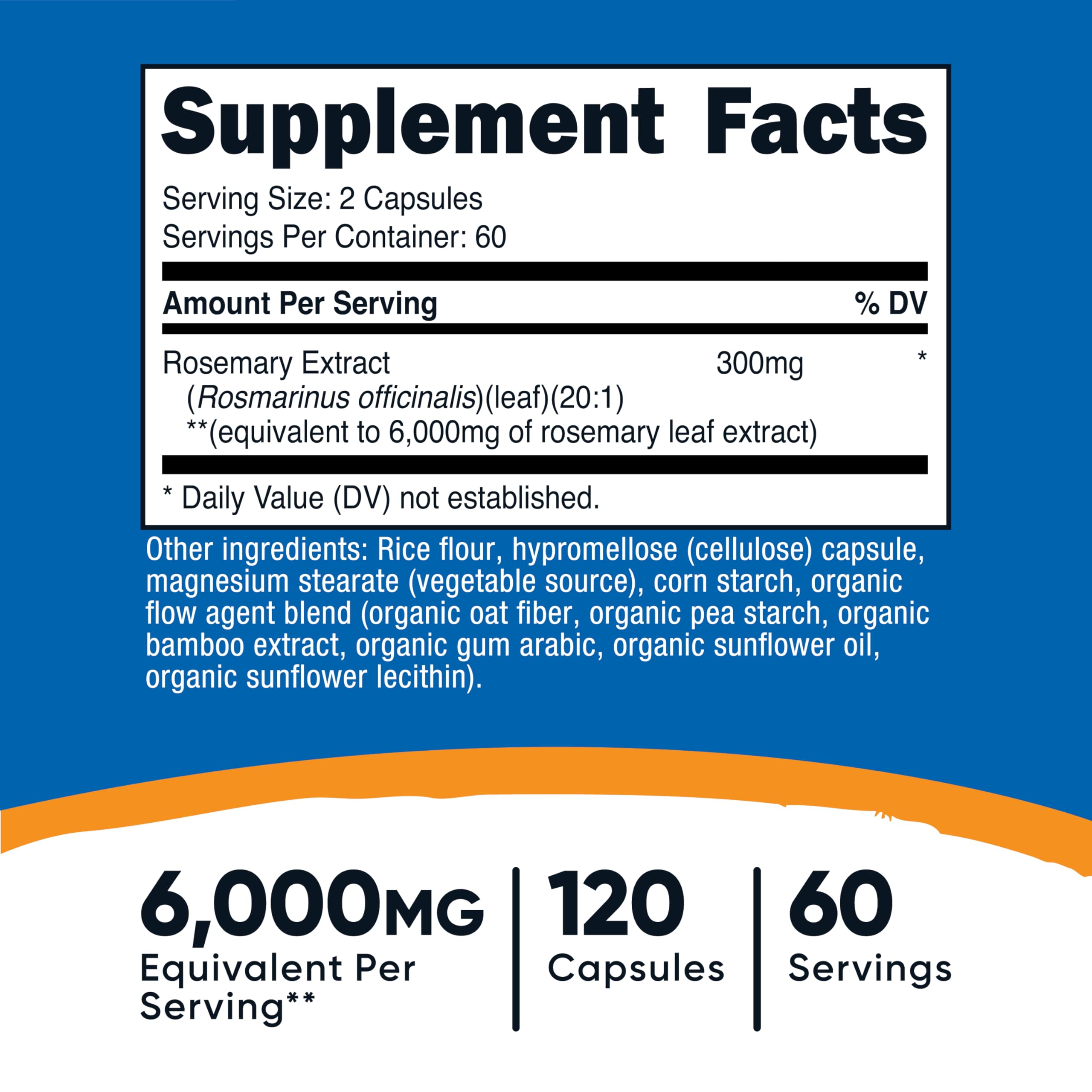 Nutricost Rosemary Extract capsules close-up; 60-day vegan supply supports easy daily routines.