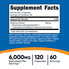 Nutricost Rosemary Extract capsules close-up; 60-day vegan supply supports easy daily routines.