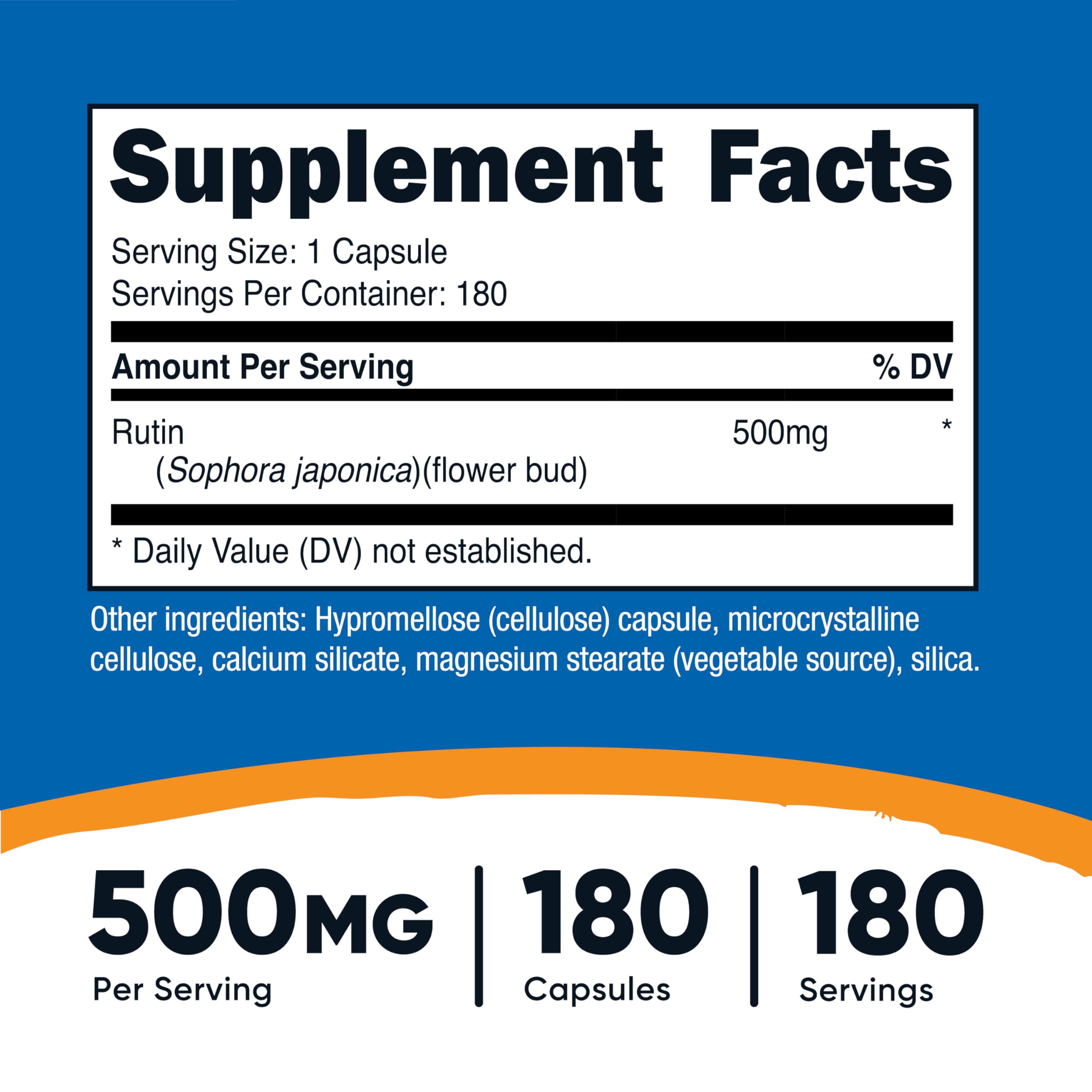 Nutricost Rutin capsules close-up shows convenient one-capsule serving.