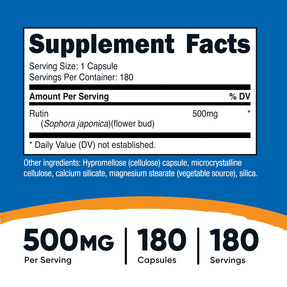 Nutricost Rutin capsules close-up shows convenient one-capsule serving.