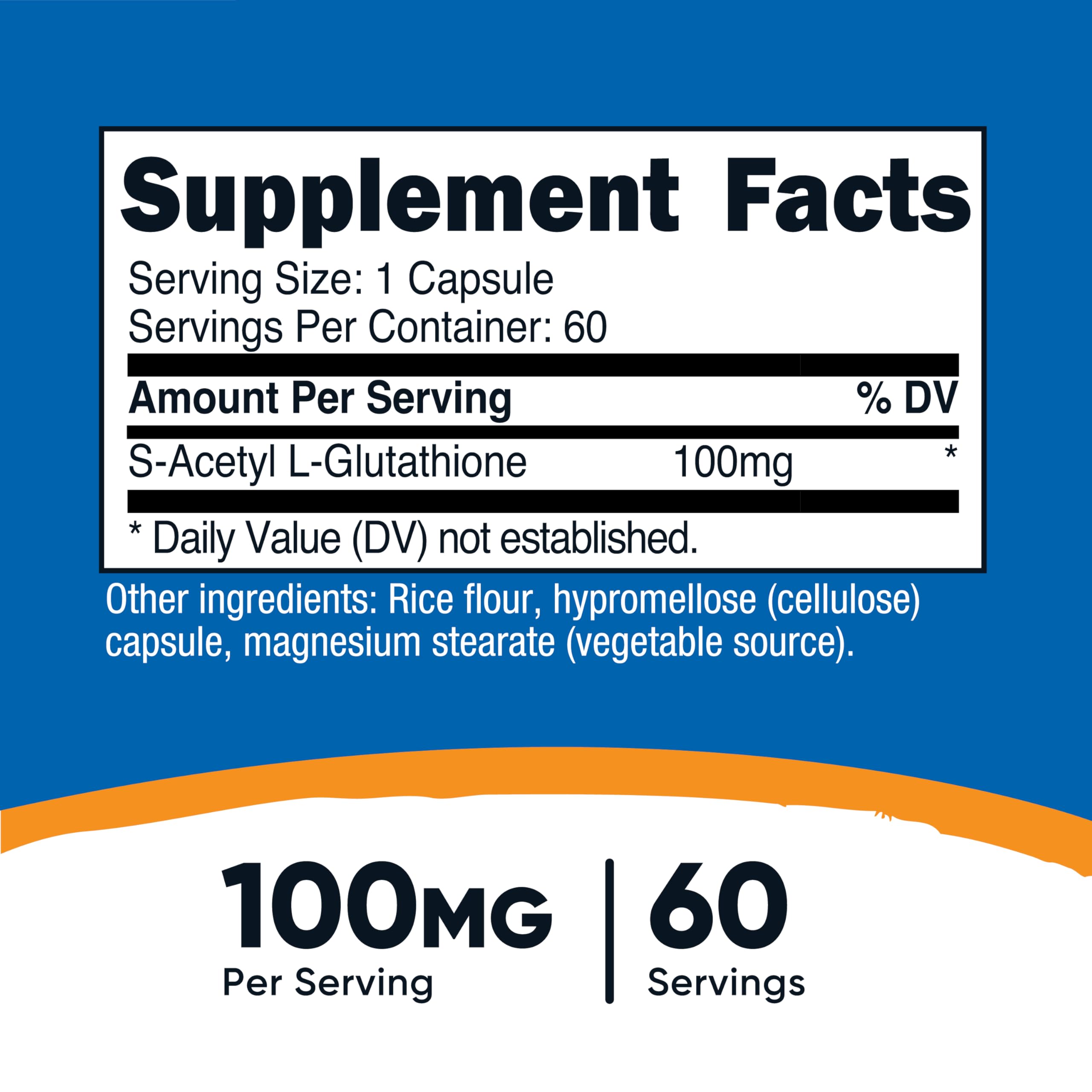 Nutricost S-Acetyl L-Glutathione 100mg capsules close-up for vegan supplement.