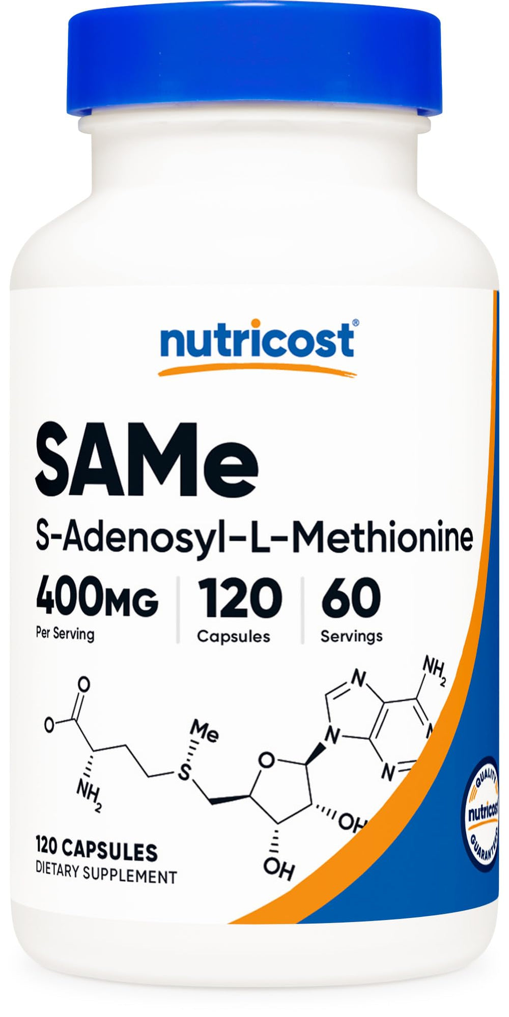 Nutricost SAM-e bottle front view for daily wellness routine.