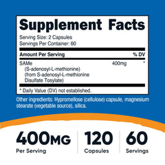 Nutricost SAM-e capsules close-up showing vegetarian capsules for easy swallowing.