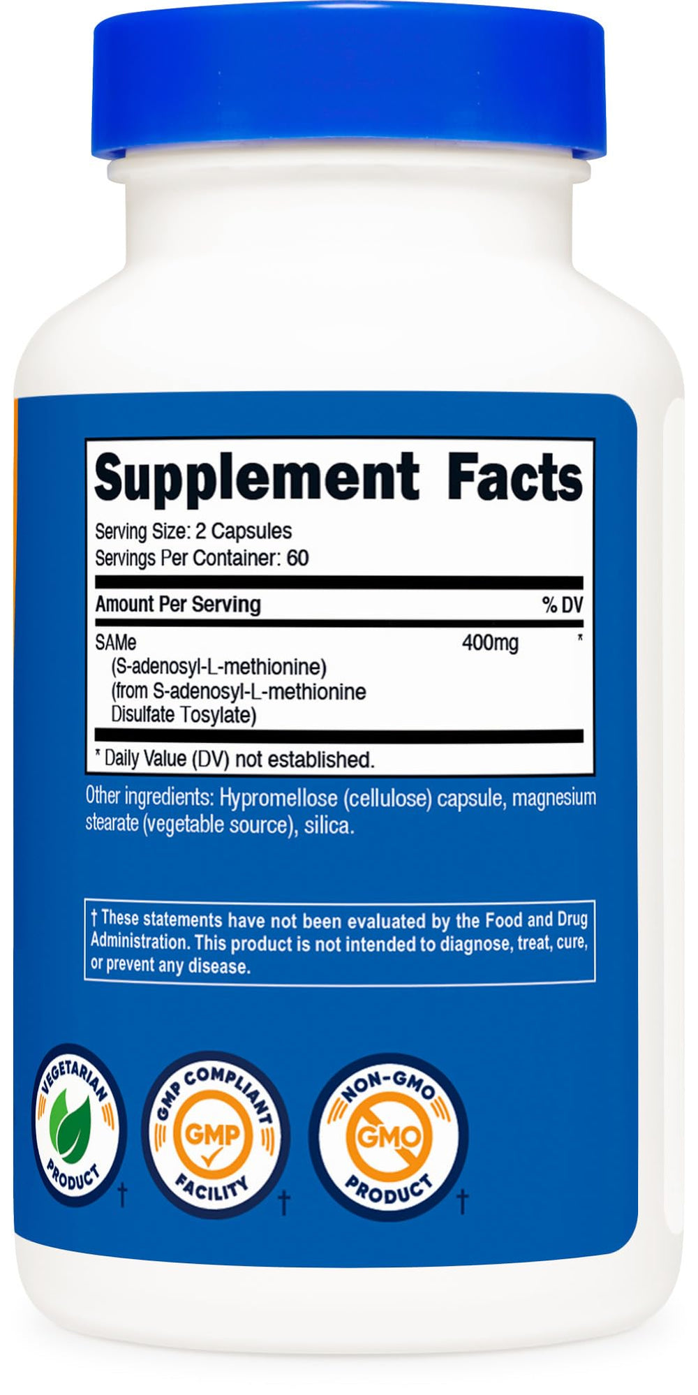 Nutricost SAM-e ISO-tested label indicating third-party verification.