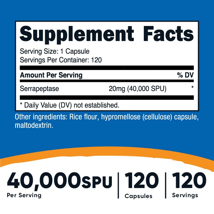 Nutricost Serrapeptase capsules 120-count close-up for daily supplementation.