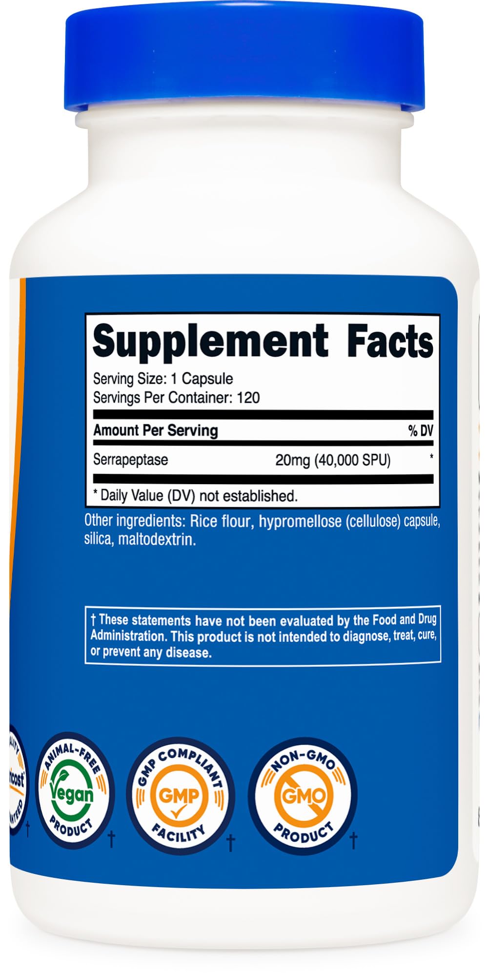 Nutricost Serrapeptase ISO-certified testing badge supports product safety.