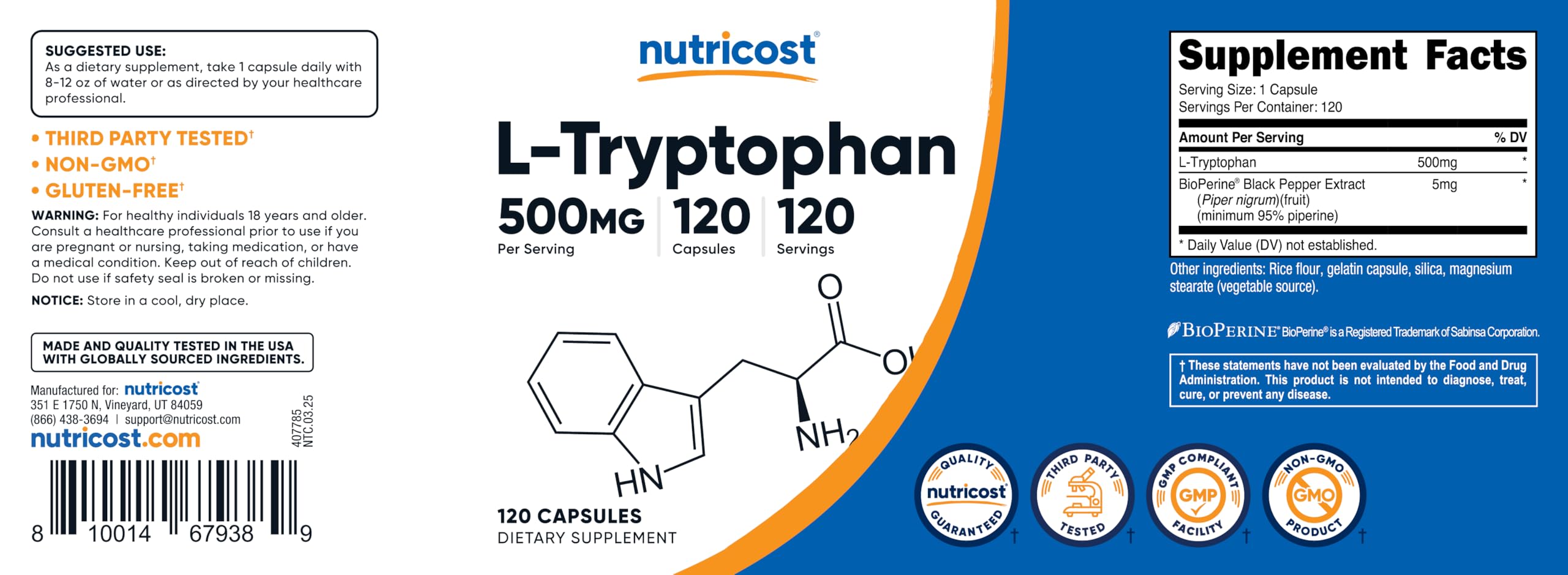 Nutricost serving arrangement with capsules ready for daily routine.