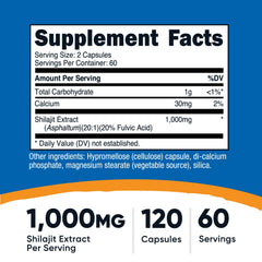 Close-up of Nutricost Shilajit capsules showing 1,000 mg potency.
