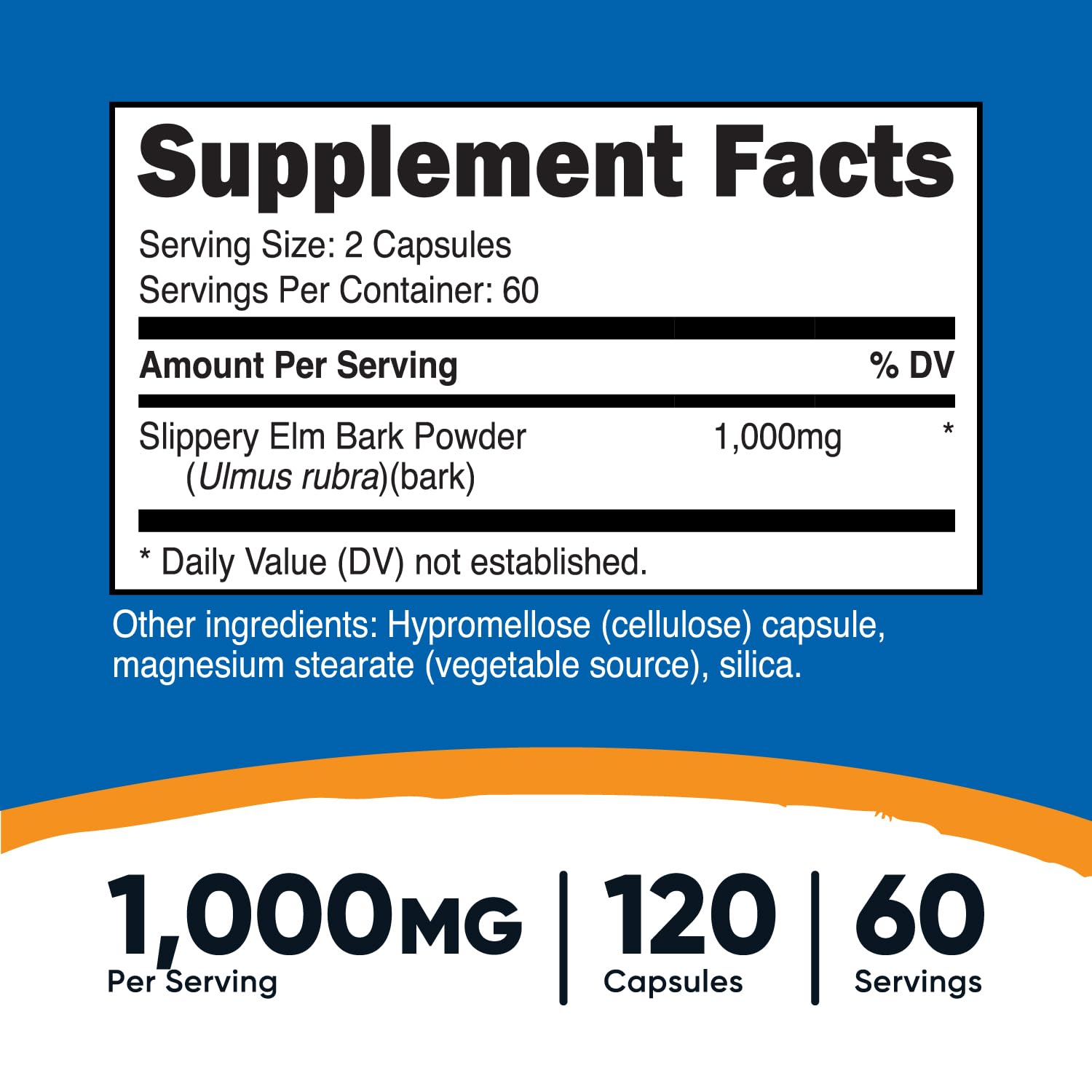 Nutricost Slippery Elm Bark Capsules bottle side view for daily routine.