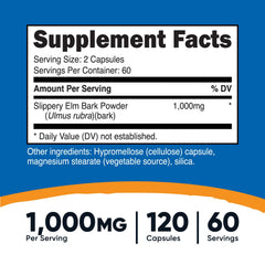 Nutricost Slippery Elm Bark Capsules bottle side view for daily routine.