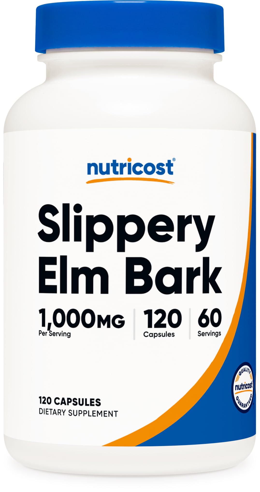 Nutricost slippery elm bark capsules bottle for daily wellness.
