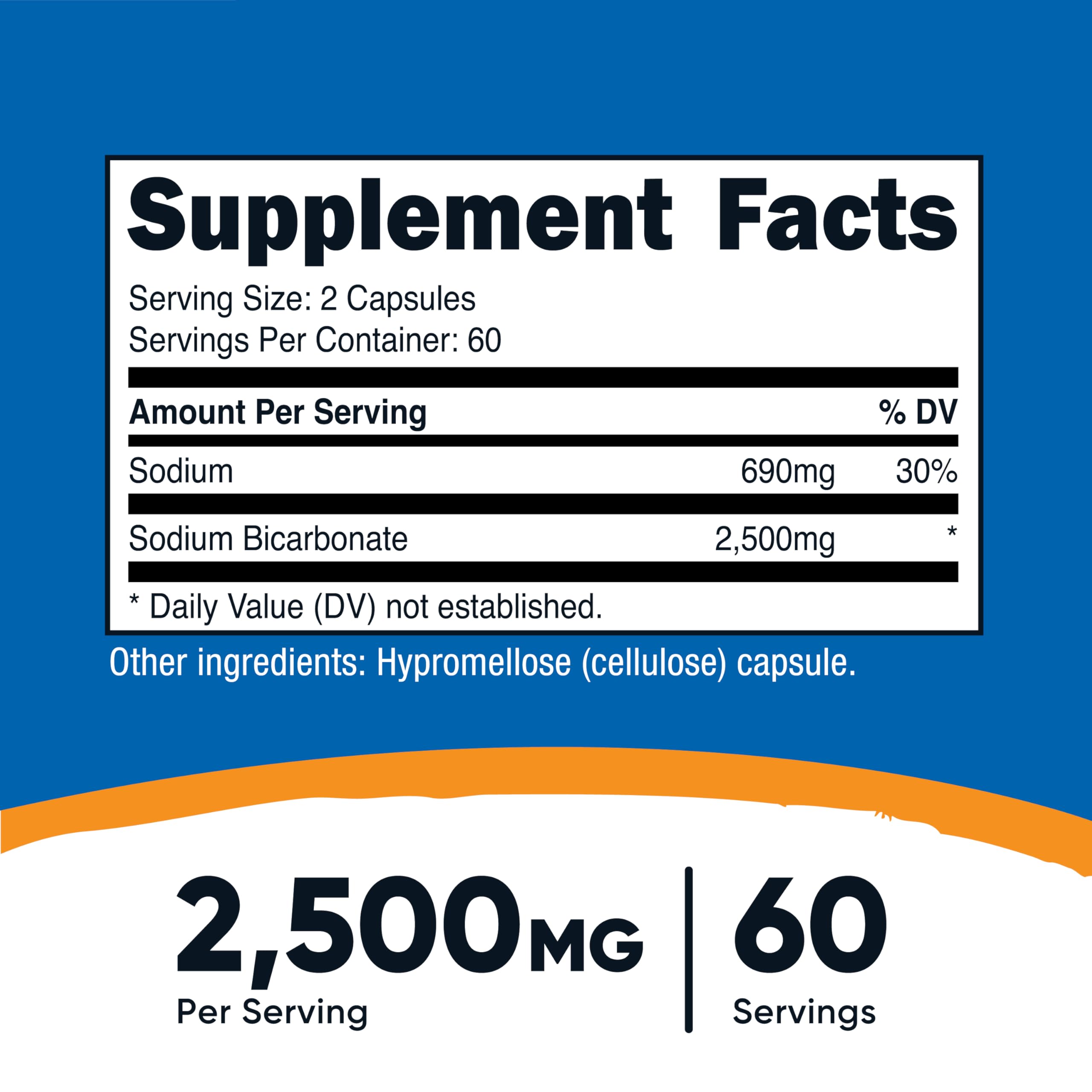 Nutricost Sodium Bicarbonate capsules close-up showing 2500 mg per serving