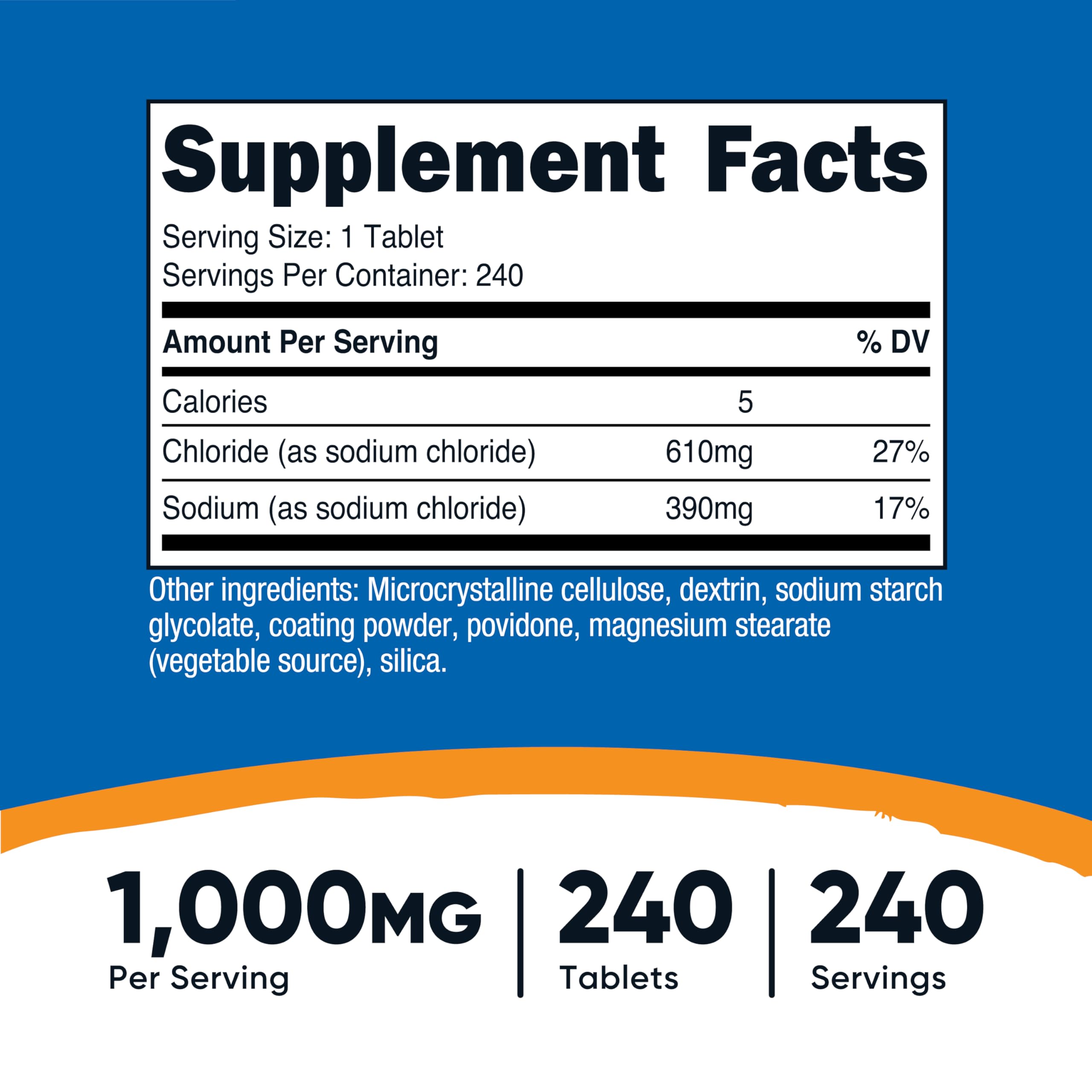 Close-up shows 390 mg sodium per tablet for precise dosing