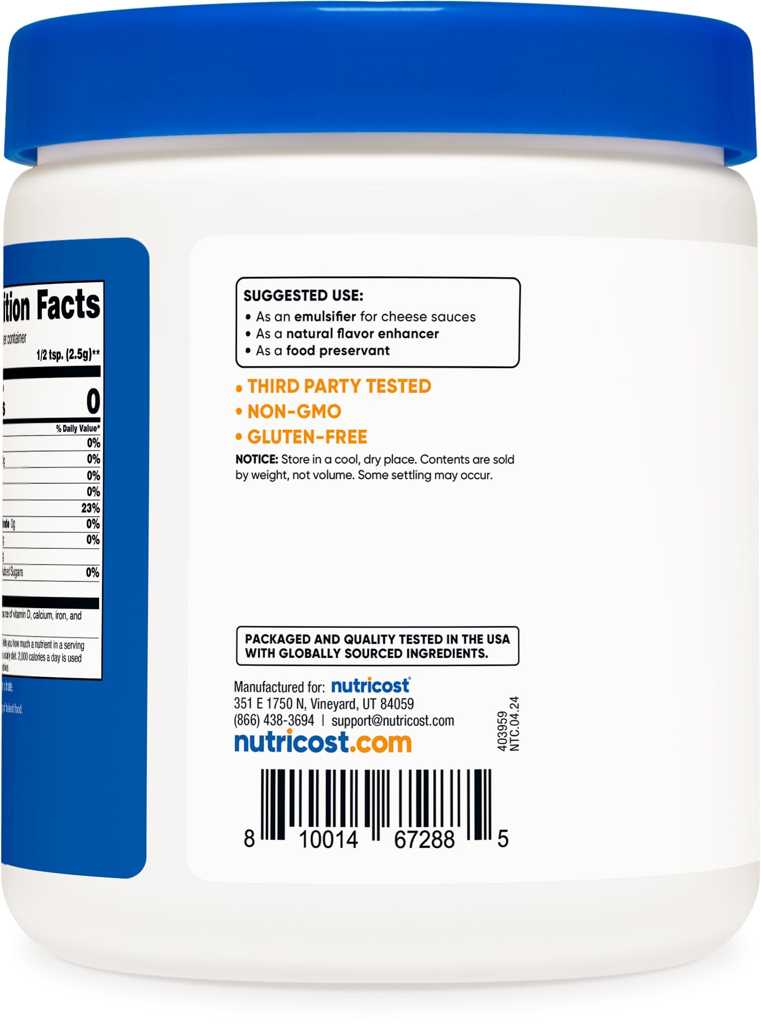 Nutricost Sodium Citrate scoop for easy measurement in recipes and flavor enhancement.