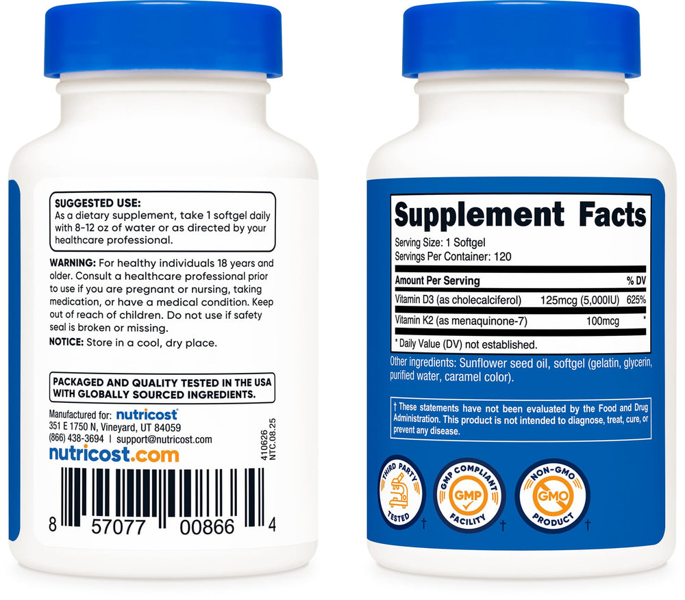 Nutricost softgel capsule closeup highlights easy-to-swallow size
