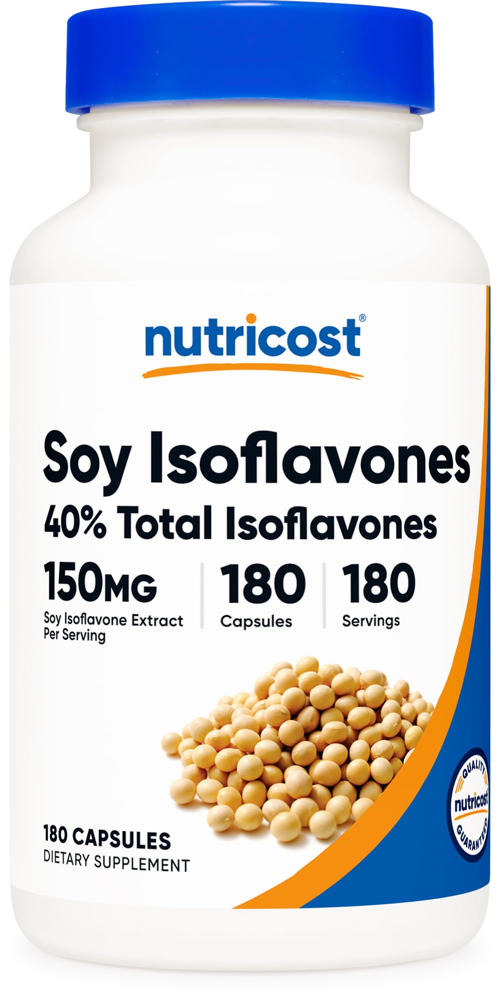 Nutricost Soy Isoflavones bottle front with 180 veggie capsules for daily use.