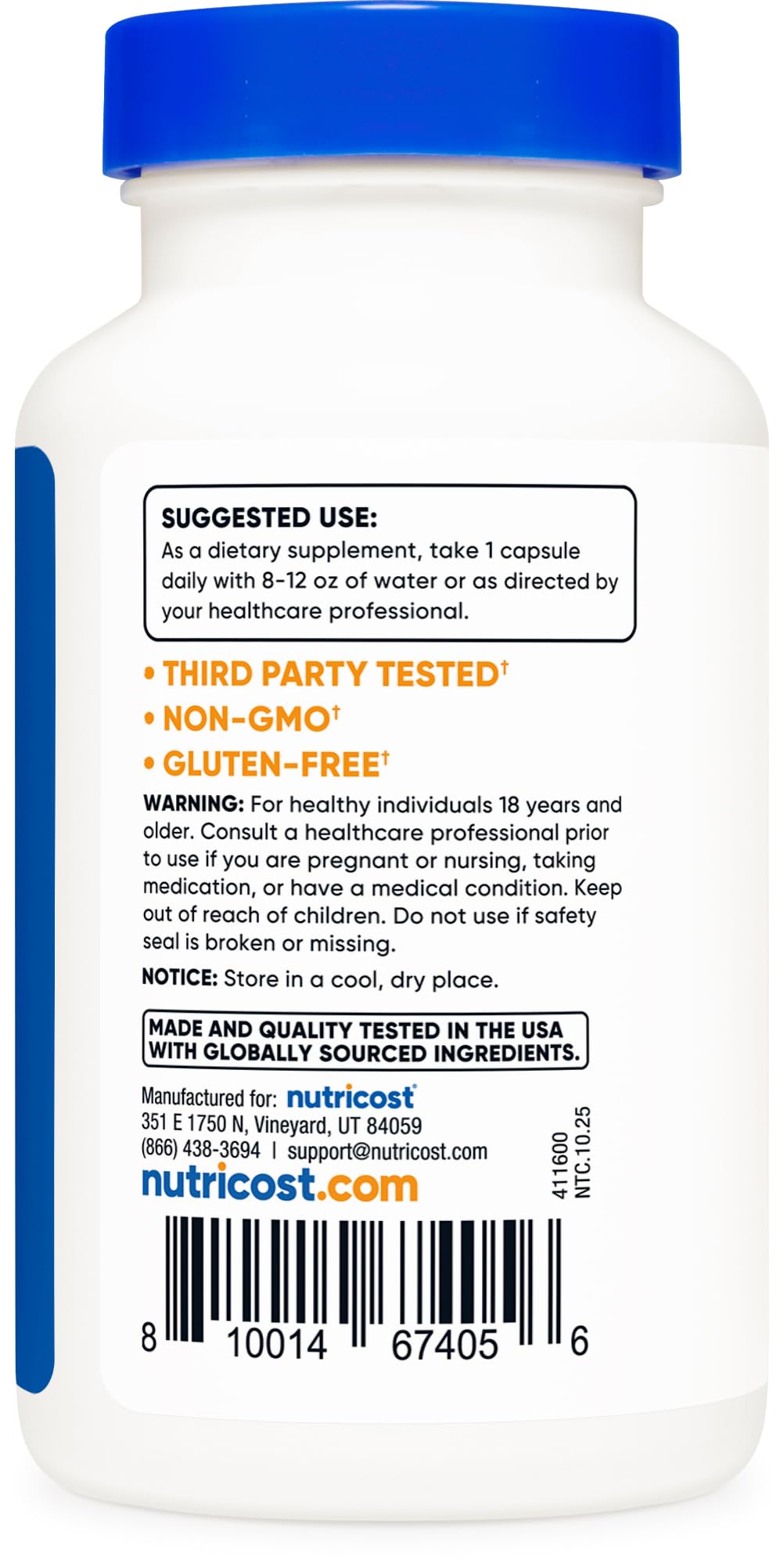 Nutricost Soy Isoflavones bottle serving view indicating easy daily dosing.