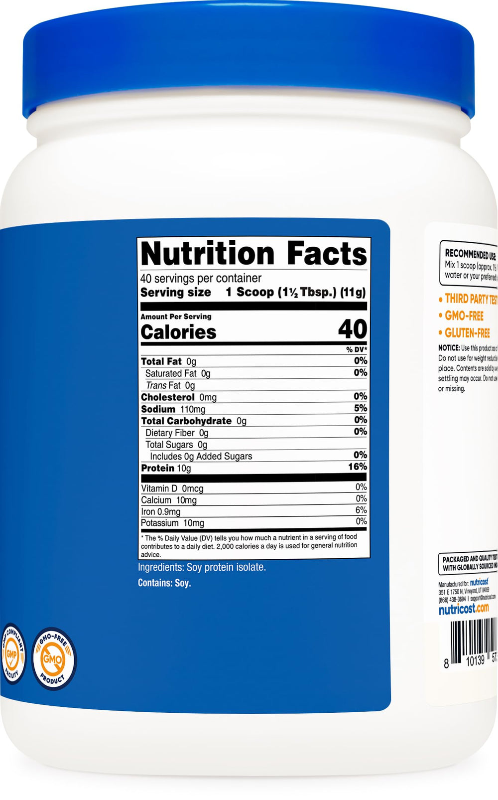 Nutricost facility certification badge demonstrates GMP and FDA registration