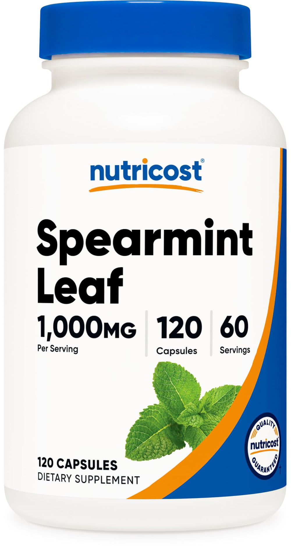 Nutricost Spearmint Leaf bottle front showing 1000 mg per serving for daily use