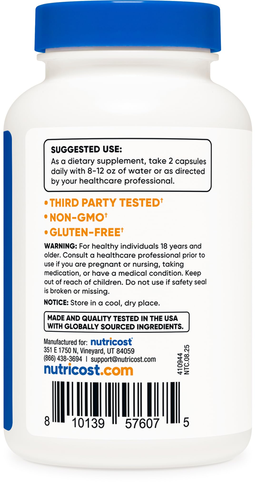 Bottle shown with NSF GMP FDA marks signaling quality manufacturing