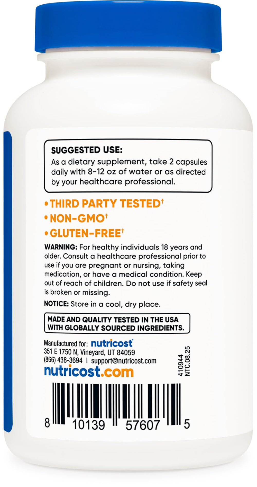Bottle shown with NSF GMP FDA marks signaling quality manufacturing