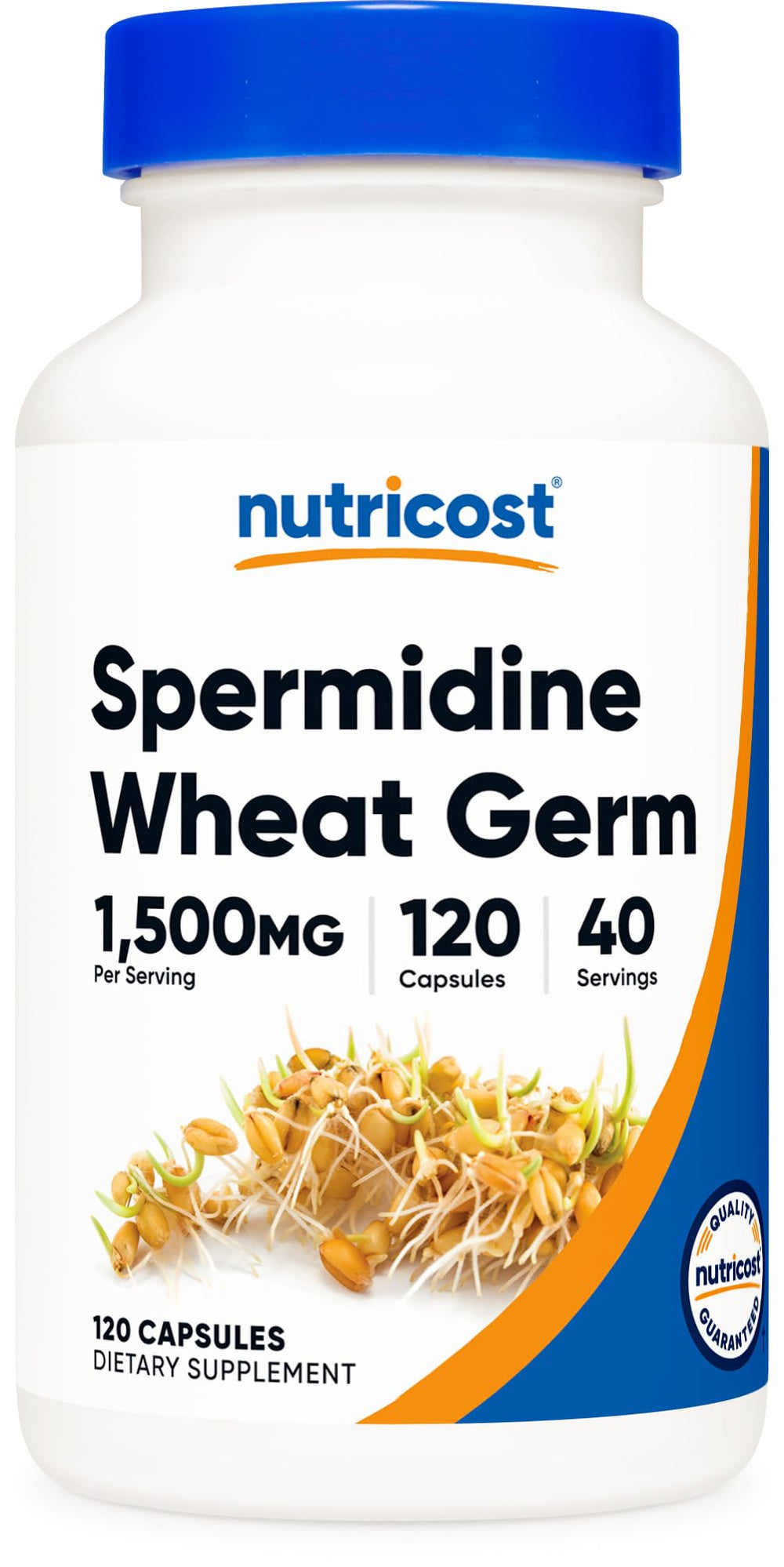 Nutricost Spermidine Wheat Germ supplement bottle shown for daily wellness use
