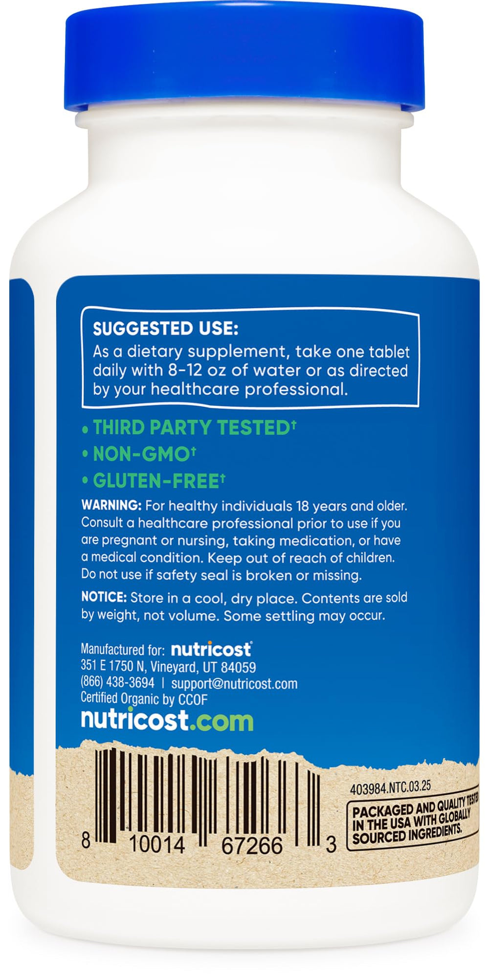 Nutricost spirulina tablets being poured suggests easy incorporation into routines.