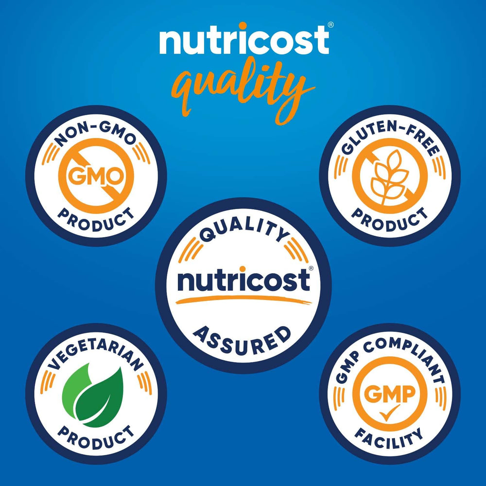 Nutricost St John’s Wort capsules label highlighting vegetarian and non-GMO features.