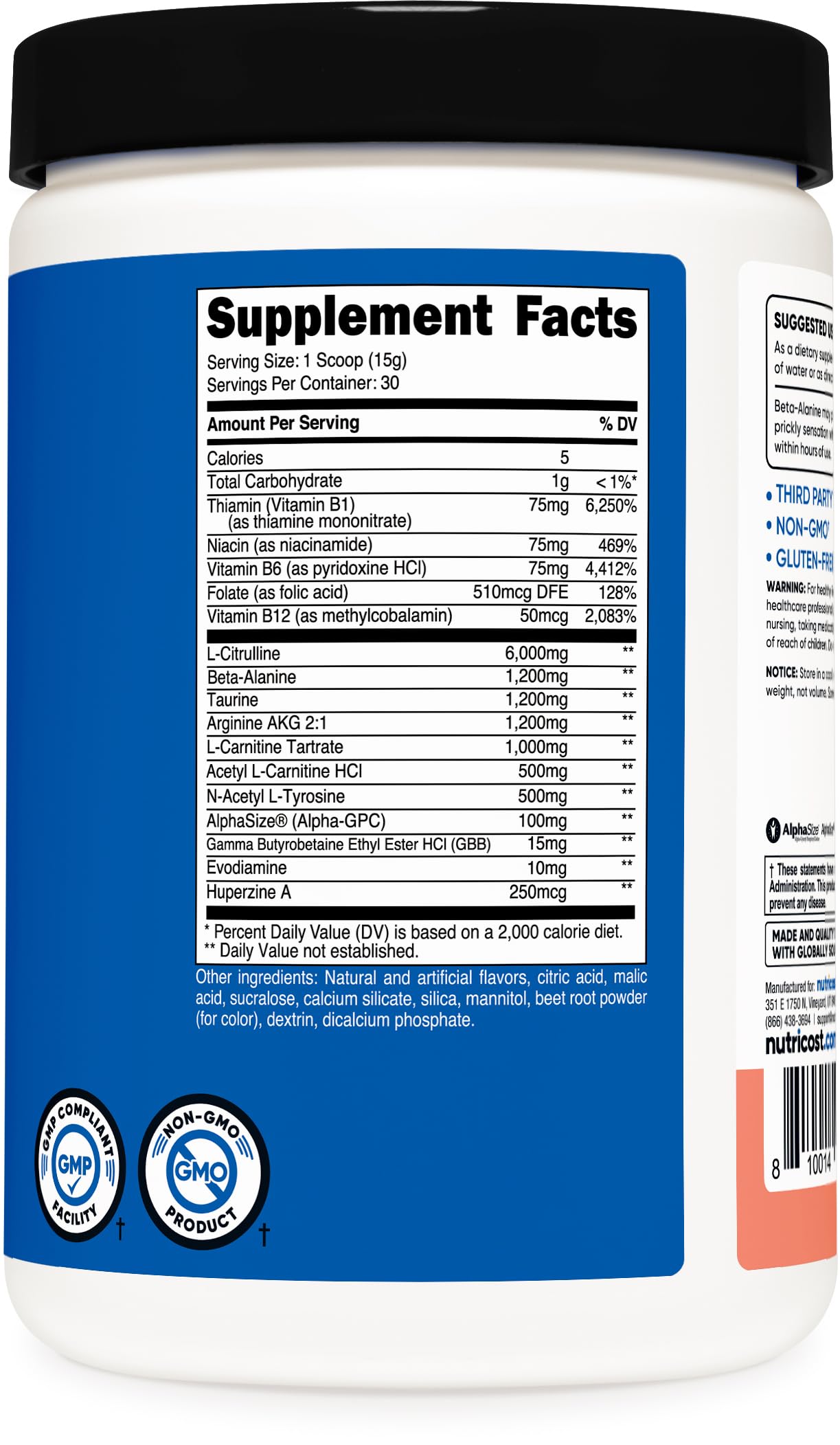 Nutricost packaging on display highlighting non-GMO and gluten-free attributes.