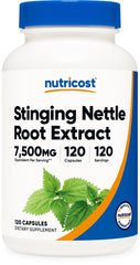 Nutricost stinging nettle root bottle shows high potency 7500mg equivalent for daily wellness