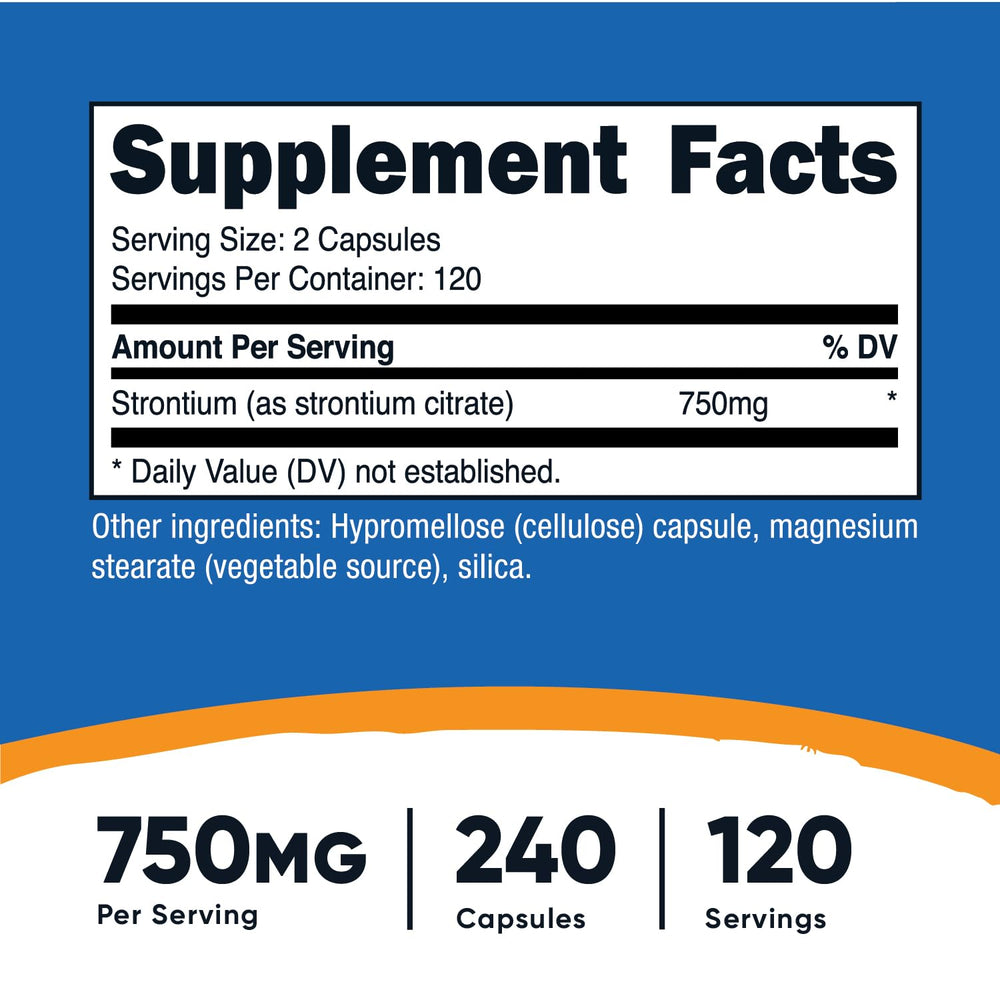 Nutricost Strontium capsules outside view for easy daily dosing.