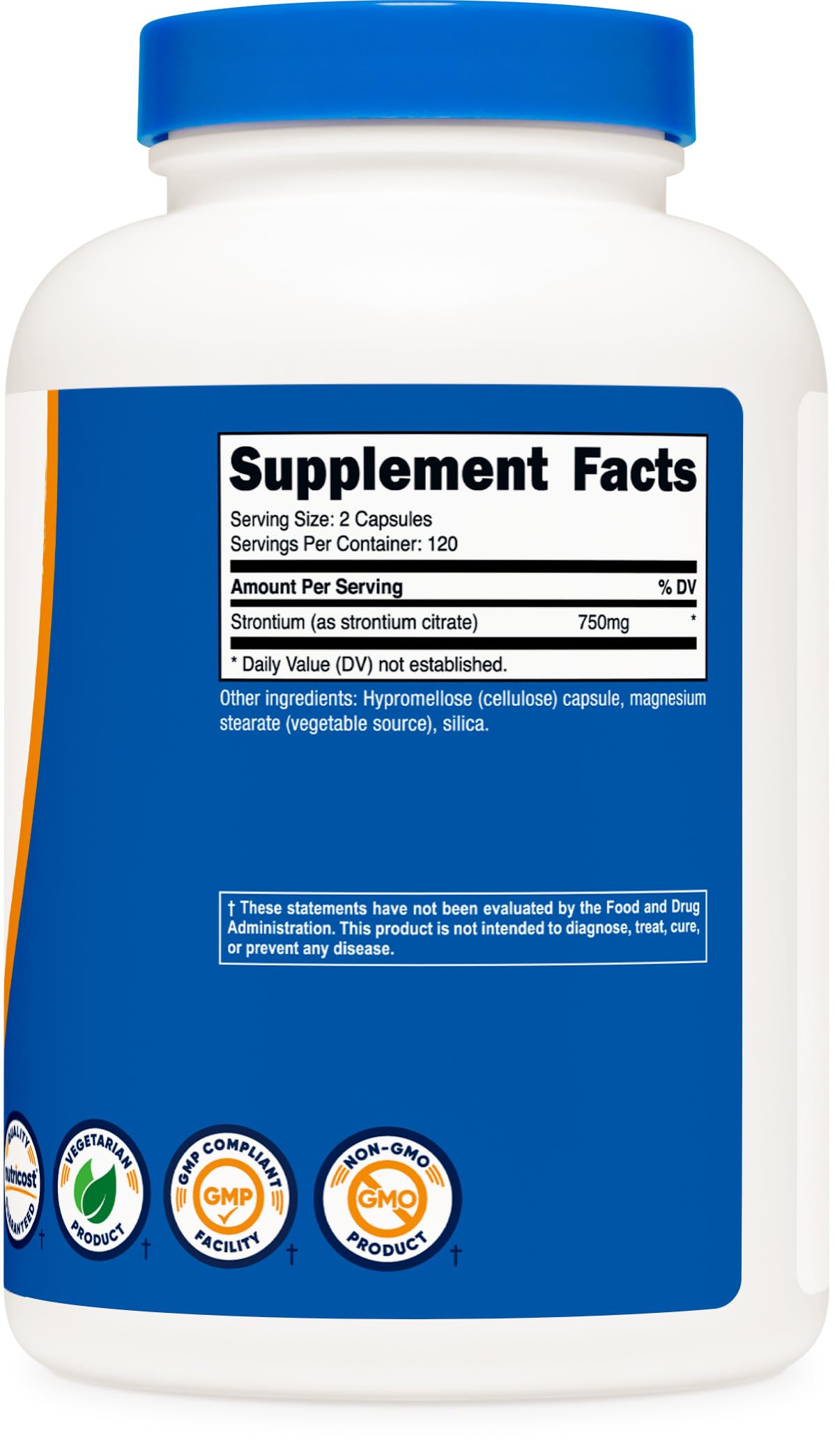Nutricost Strontium bottle near GMP facility emphasizes quality assurance.