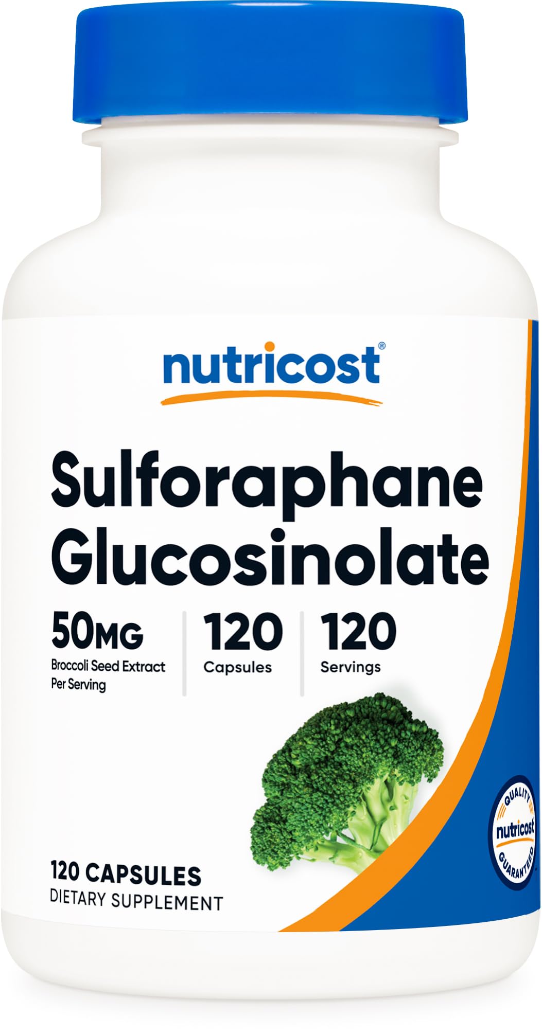 Nutricost Sulforaphane SGS bottle front shows a simple daily capsule routine.