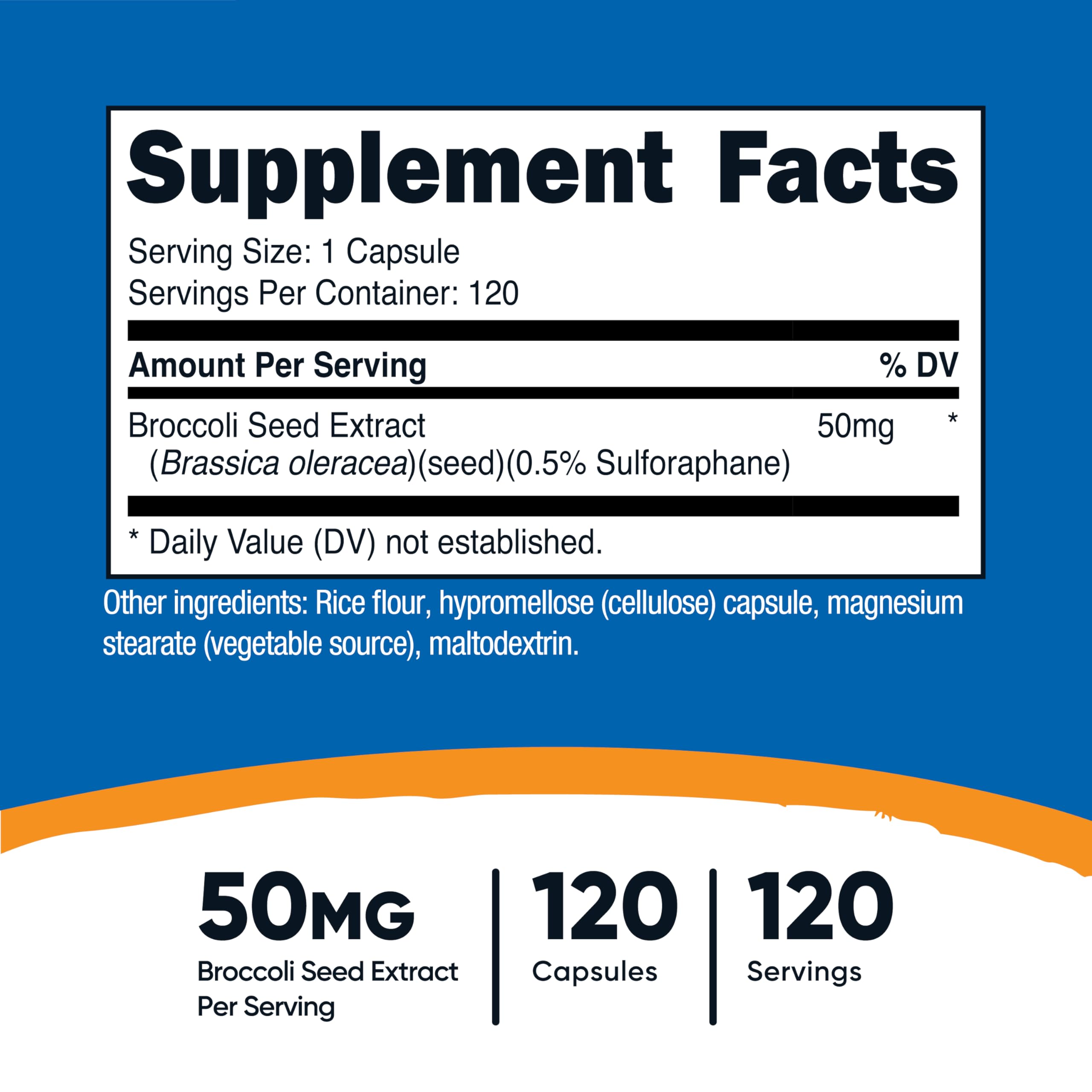Nutricost Sulforaphane SGS capsules pour highlights neutral-tasting capsules for easy ingestion.
