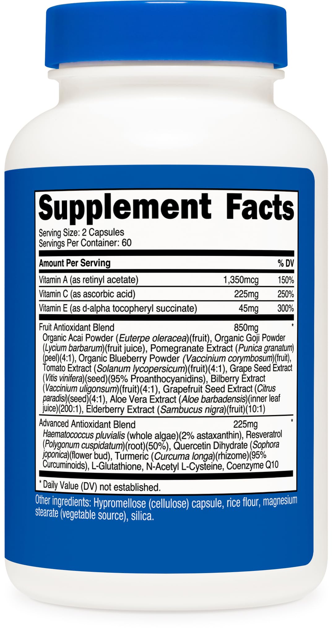 Serving suggestion with two capsules daily for routine antioxidant support