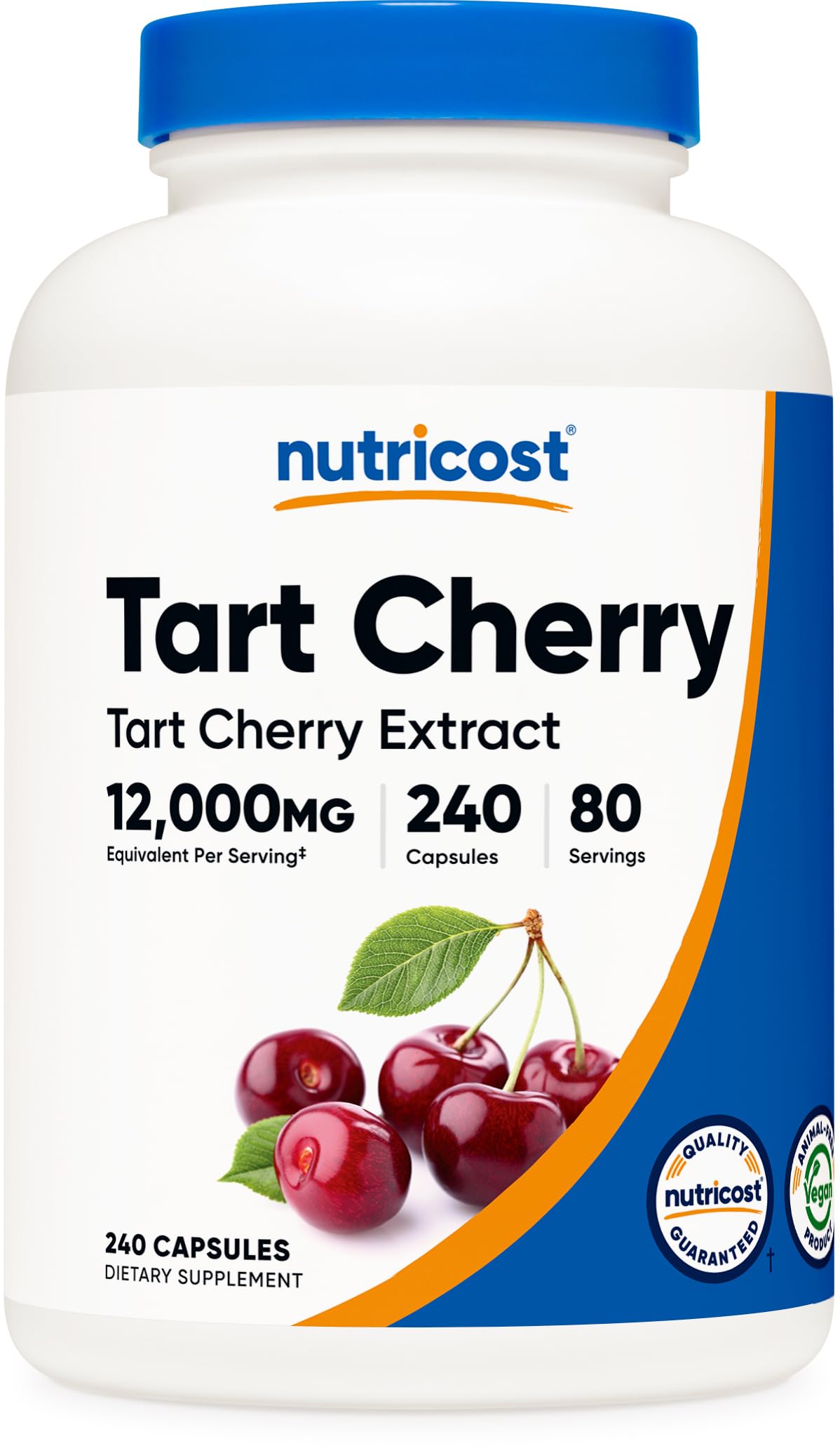 Nutricost Tart Cherry Extract bottle front view for easy daily supplementation.