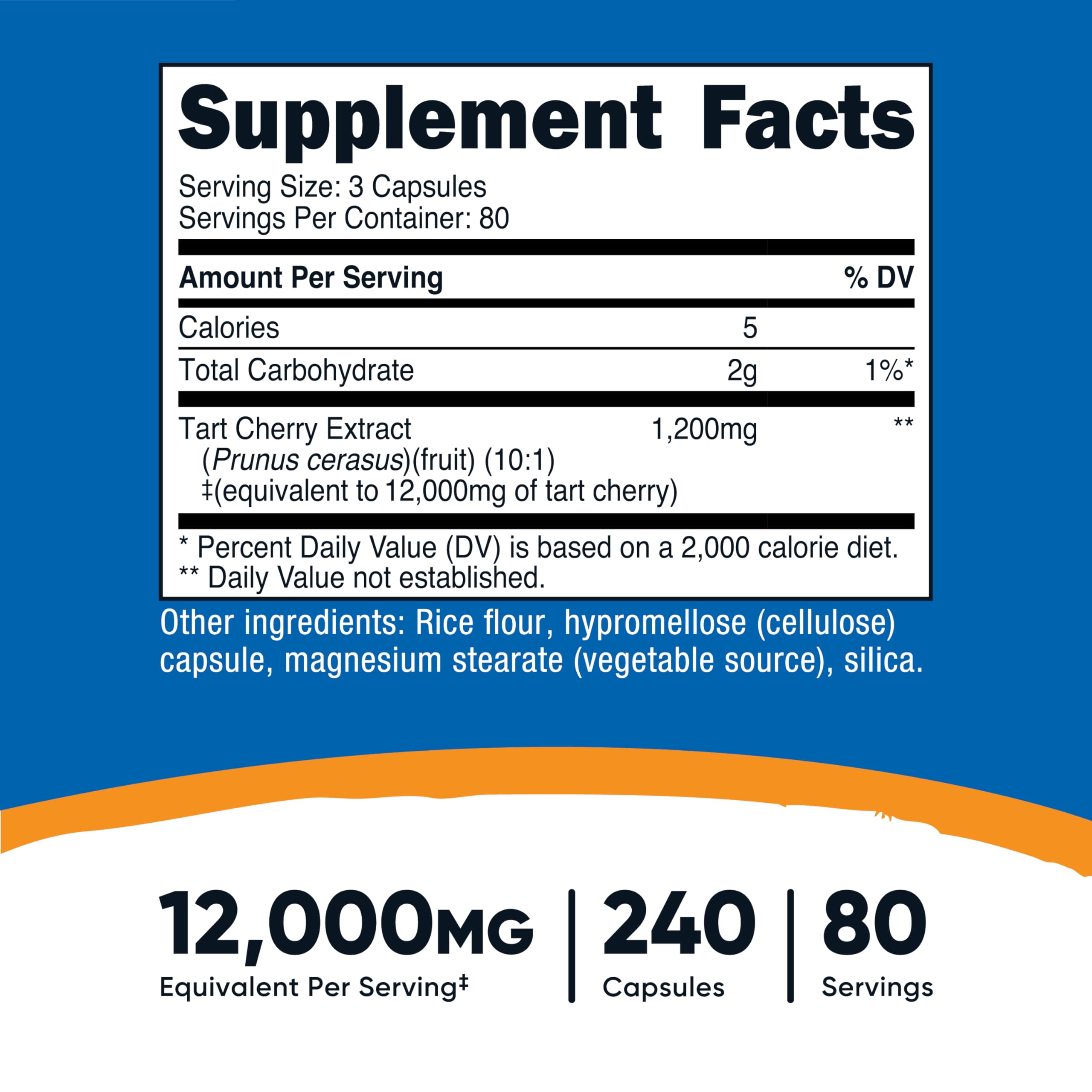 Nutricost Tart Cherry Extract capsules inside bottle, convenient vegan capsules.
