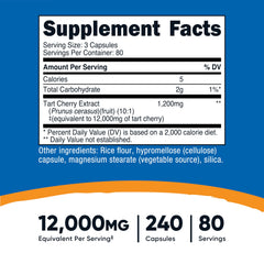 Nutricost Tart Cherry Extract capsules inside bottle, convenient vegan capsules.