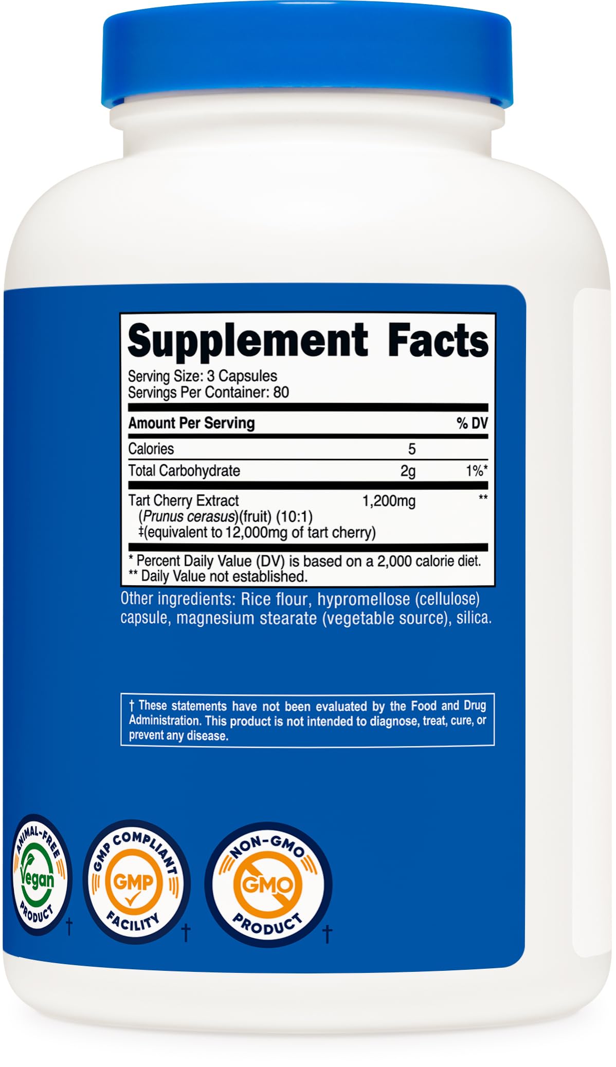 Nutricost Tart Cherry Extract packaging with quality certifications visible.