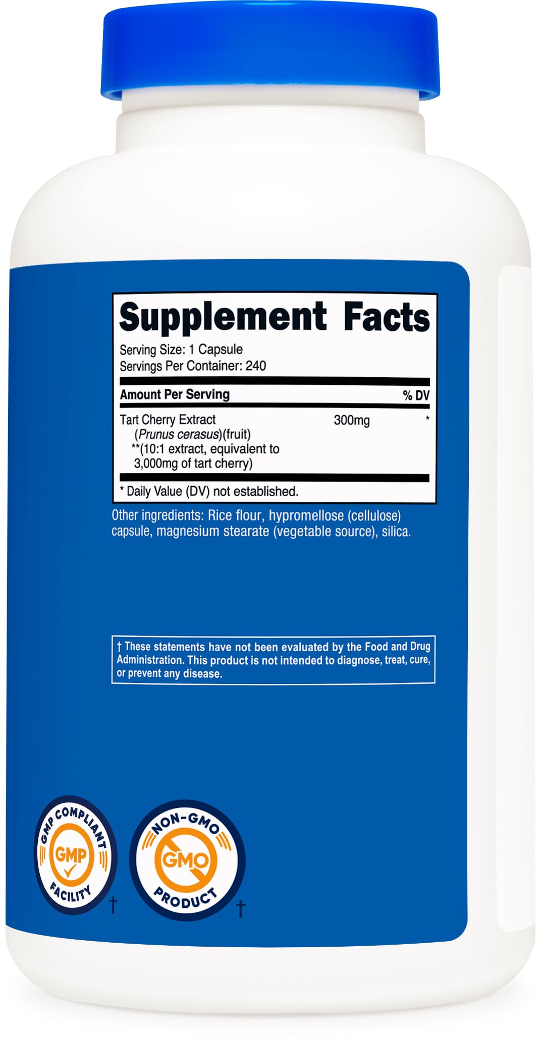Nutricost Tart Cherry Extract serving count visual emphasizes one-capsule daily use.