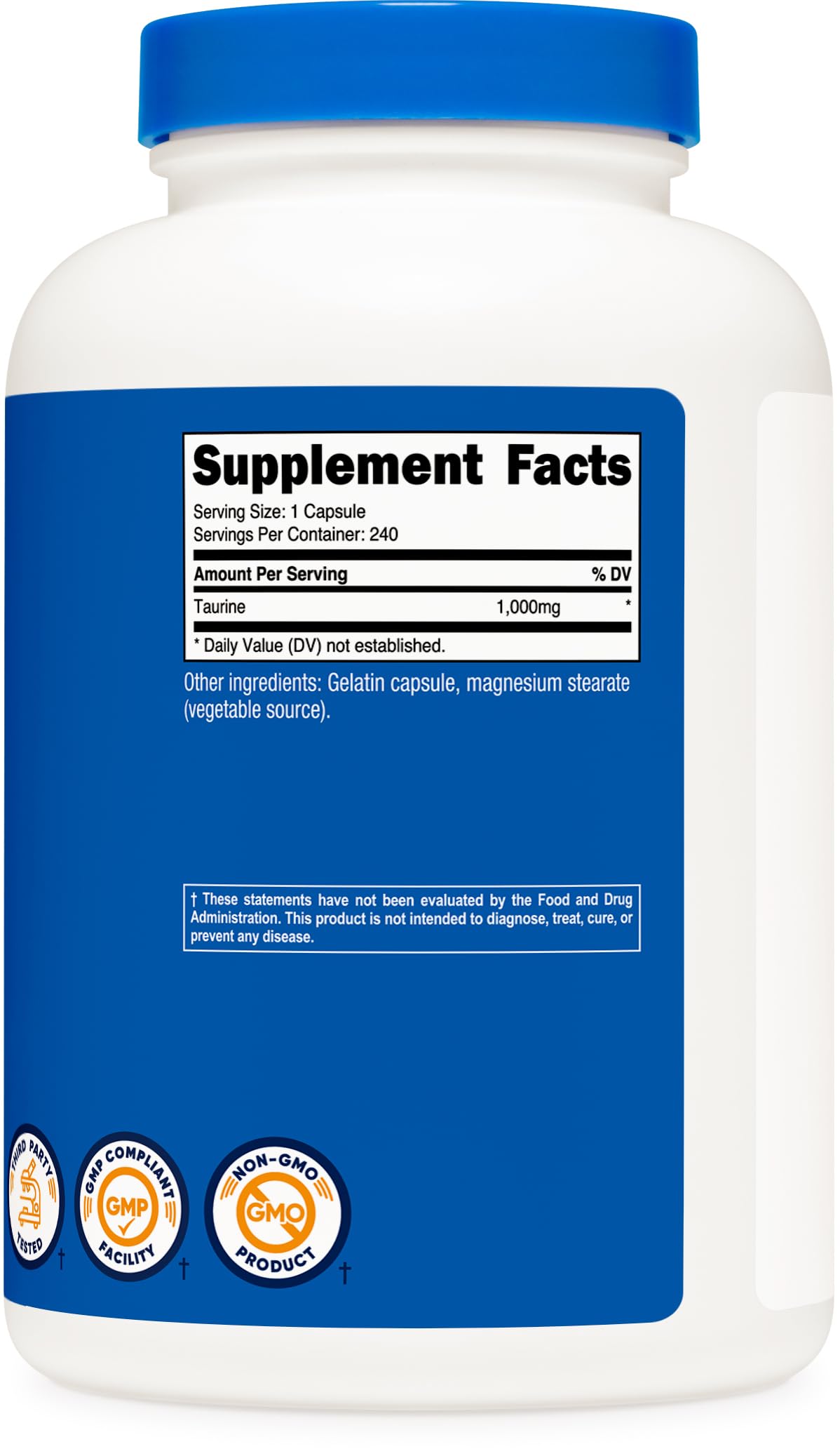 Nutricost Taurine packaging shot highlights quality controls and facility standards