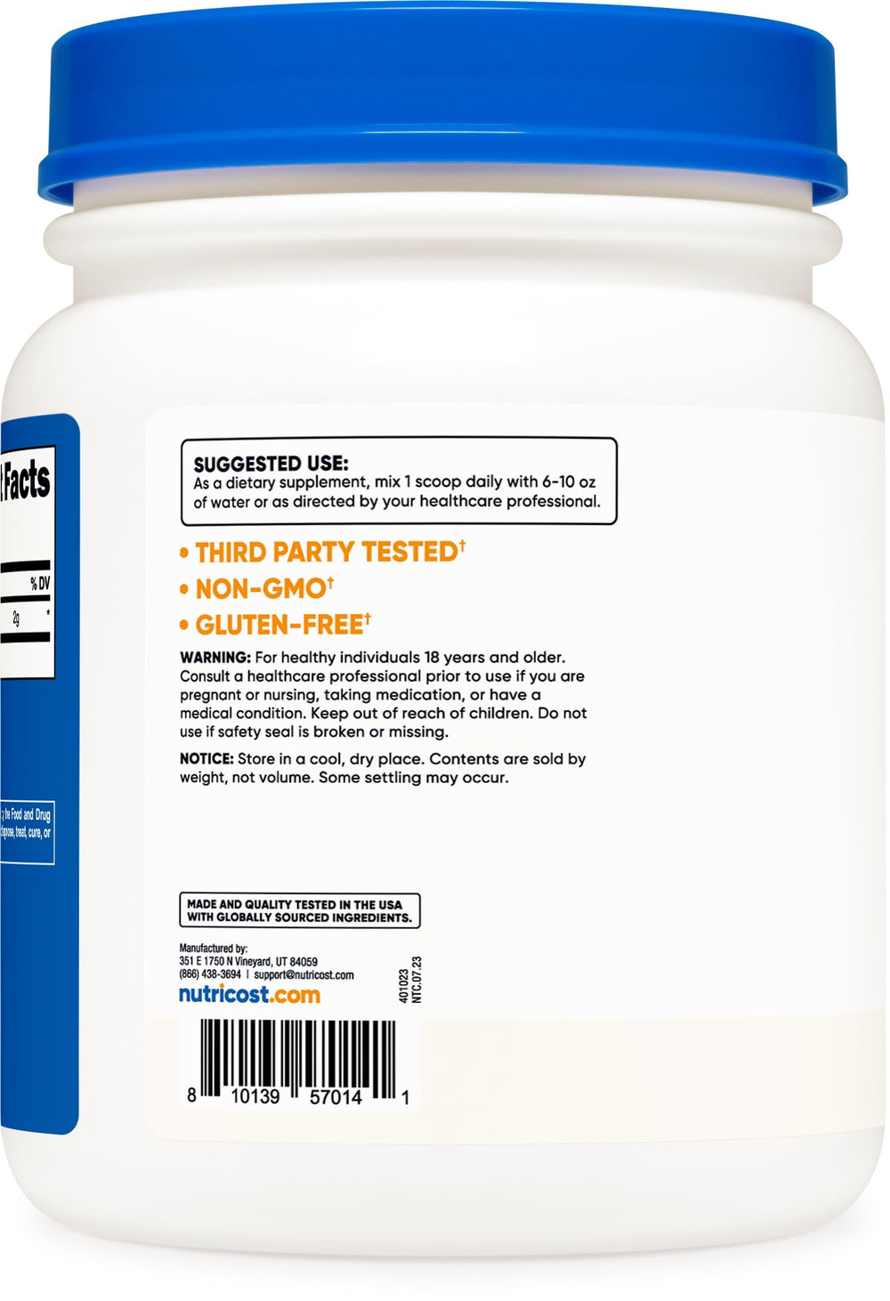 Nutricost Taurine Powder facility image showing GMP-compliant, FDA-registered manufacturing