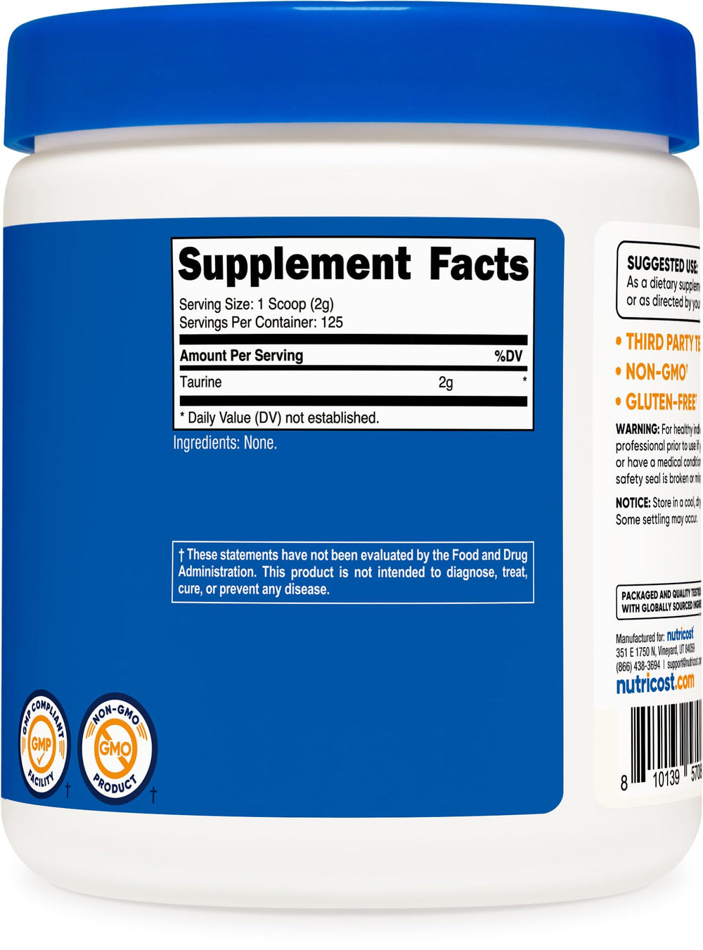 Nutricost Taurine Powder stirred into a glass for a ready-to-drink shake