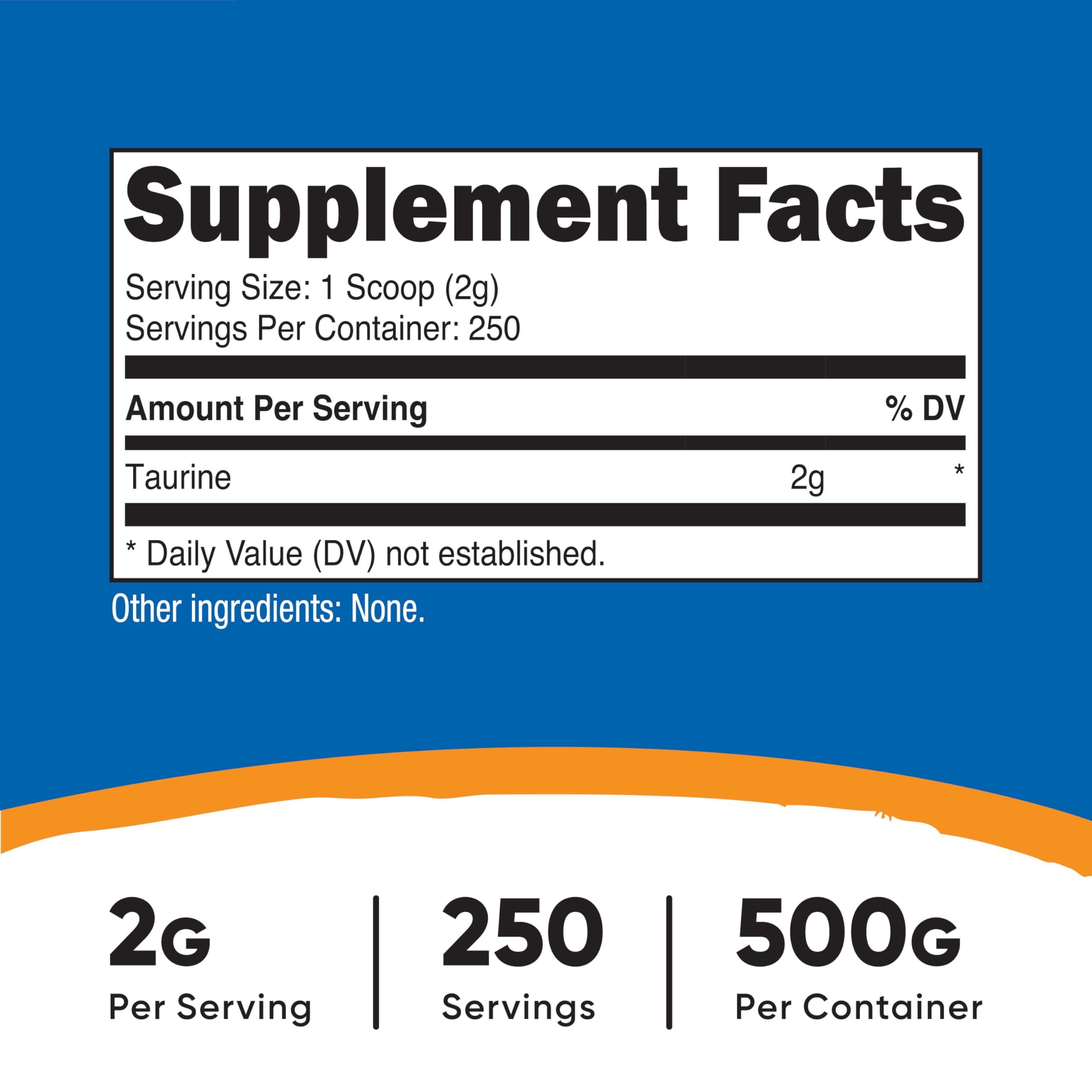 Nutricost Taurine powder scoop included for precise 2 g serving.