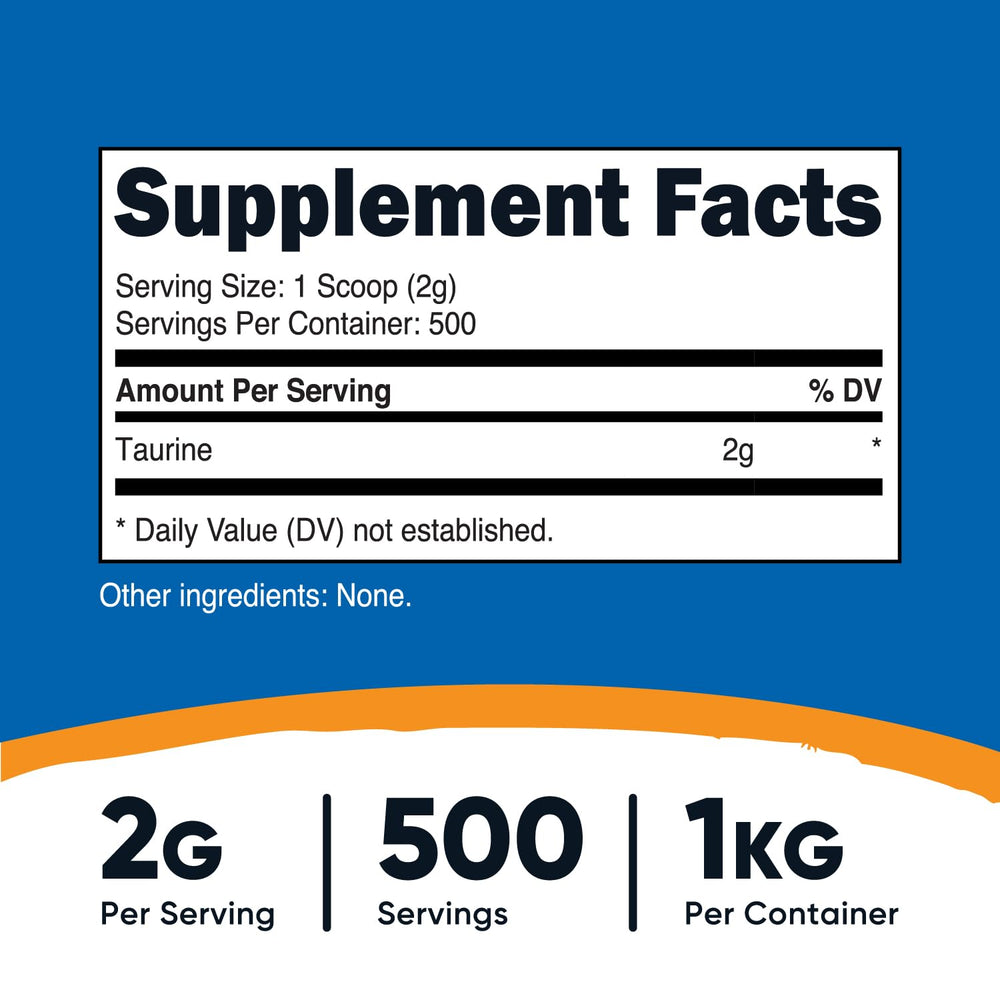 Nutricost Taurine Powder scoop included for precise 2 g servings